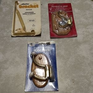 Lot of 3 Vintage Decor Metal and Wood Hooks and Brackets Wall Hangers Melard